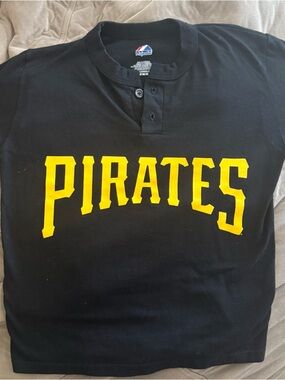 Majestic Black Tee with Yellow PIRATES Chest Logo